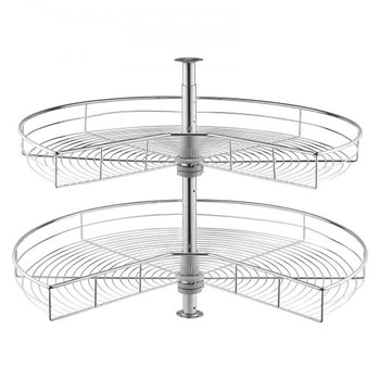 31.5" Kidney Shaped Chrome Corner Organizer, 360° Rotatble Kitchen Base Cabinet Blind Corner, 2 Tier Height Adjustable Storage Rack, Carbon Steel Lazy Susan Replacement Shelf for Cabinet Corner