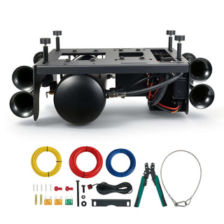 4-Trumpet Air Horn Kit with 150PSI 2.64 Gal Air Compressor Tank, 150dB Super Loud Train Air Horn, Strong Penetration, Pressure Gauge, Leak-Proof, Heavy-Duty, Fits 12V Truck SUV Off-Road Vehicles