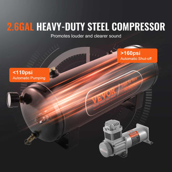 Vevor 2.6 Gallon Heavy-Duty Steel Air Compressor, black, automatic shut-off, durable design, efficient performance.