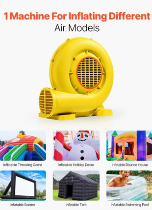 Inflatable Blower, 750W&950W, 1.3 HP Bounce House Blower, Pump Commercial Air Blower for Inflatables, 3300RPM Bouncy Castle Electric Air Blower Fan Perfect for Bounce House, Waterslides, Yellow
