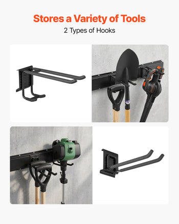 Garage Tool Organizer 33 Inch 400 lbs Wall Mount Garden Tool Rack, Heavy Duty Garage Hanging Storage Rack Organization with 2 Rails and 5 Adjustable Hooks, for Yard Tools, Shovel, Rake, Shed
