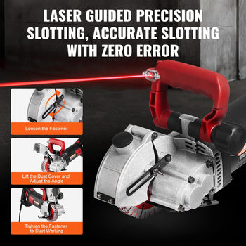 Wall Chaser, 2500W 38 mm Cutting Width,Wall Groove Cutting Machine 34MM Cutting Depth,Wall Slotting Machine With 5 Saw Blades 4.5" Diameter 6300r/Min,One-time Forming Dustless