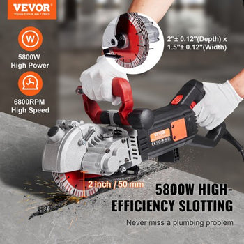 Wall Chaser, 2500W 38mm/1.5" Cutting Width,Wall Groove Cutting Machine 52mm/2" Cutting Depth,Wall Slotting Machine With 5 Saw Blades 6.3" Diameter 6300r/Min,One-time Forming Dustless