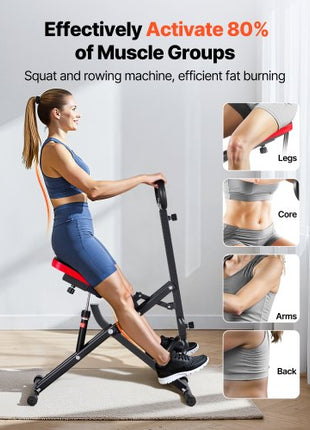 Squat Machine, Deep Squat Rowing Machine for Home, Easy Setup & Foldable Exercise Equipment, Glute Trainer Machine with 12-Gear Adjustable Resistance, Glutes & Leg Home Workout Machine, Black