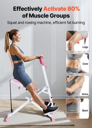 Squat Machine, Deep Squat Rowing Machine for Home, Easy Setup & Foldable Exercise Equipment, Glute Trainer Machine with 3 High-Strength Resistance Bands, Glutes & Leg Home Workout Machine, White