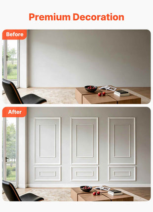 Wall Molding 3 Pack, Wainscoting Panels Kit with Dual-Line Wide & Narrow Profile, Lightweight Paintable Polystyrene, Easy to Install Accent Wall Trim for Interior Living Room, Bedroom,White