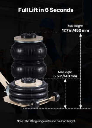 Air Jack, 3 Ton/6613 lbs Triple Bag Air Jack, Airbag with Six Steel Pipes, Lift Up to 17.7 inch/450 mm, 1-6 s Fast Lifting Pneumatic with Adjustable Long Handle for Car, SUV, Pickup Truck Repair