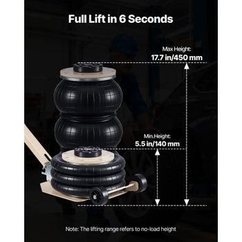 Air Jack, 3 Ton/6613 lbs Triple Bag Air Jack, Airbag with Six Steel Pipes, Lift Up to 17.7 inch/450 mm, 1-6 s Fast Lifting Pneumatic with Adjustable Long Handle for Car, SUV, Pickup Truck Repair