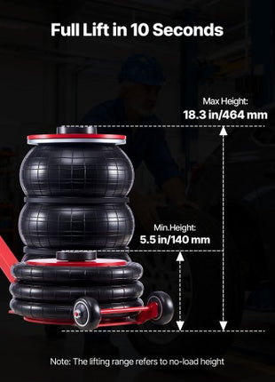 Air Jack, 5 Ton/11023 lbs Triple Bag Air Jack, Airbag with Six Steel Pipes, Lift Up to 18.3 inch/464 mm, 4-10 s Fast Lifting Pneumatic with Adjustable Long Handle for Cars, SUVs, Pickup Trucks