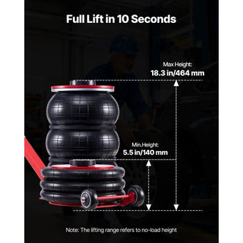 Air Jack, 5 Ton/11023 lbs Triple Bag Air Jack, Airbag with Six Steel Pipes, Lift Up to 18.3 inch/464 mm, 4-10 s Fast Lifting Pneumatic with Adjustable Long Handle for Cars, SUVs, Pickup Trucks