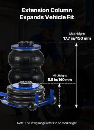 Air Jack, 3 Ton/6613 lbs Triple Bag Air Jack, Airbag with Six Steel Pipes, Lift Up to 17.7 inch/450 mm, 1-6 s Fast Lifting Pneumatic with Long Handle & Rubber Pad for Cars, SUVs, Pickup Trucks