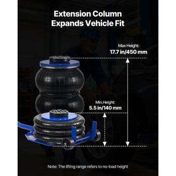 Air Jack, 3 Ton/6613 lbs Triple Bag Air Jack, Airbag with Six Steel Pipes, Lift Up to 17.7 inch/450 mm, 1-6 s Fast Lifting Pneumatic with Long Handle & Rubber Pad for Cars, SUVs, Pickup Trucks