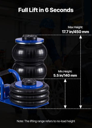 Air Jack, 3 Ton/6613 lbs Triple Bag Air Jack, Airbag with Six Steel Pipes, Lift Up to 17.7 inch/450 mm, 1-6 s Fast Lifting Pneumatic with Short Handles for Car, SUV, Pickup Truck Repair, Garage