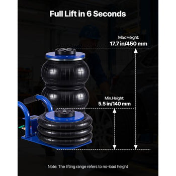 Air Jack, 3 Ton/6613 lbs Triple Bag Air Jack, Airbag with Six Steel Pipes, Lift Up to 17.7 inch/450 mm, 1-6 s Fast Lifting Pneumatic with Short Handles for Car, SUV, Pickup Truck Repair, Garage