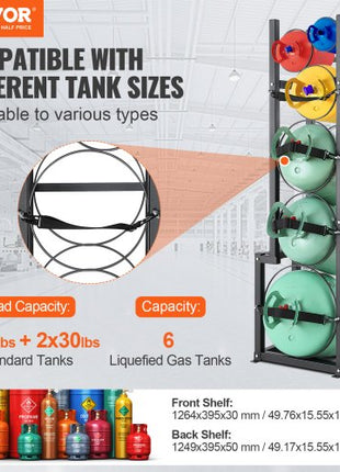 Refrigerant Tank Rack, with 1 x 50lb, 2 x 30lb and Other 3 Small Bottle Tanks, Cylinder Tank Rack 15.55x12.99x49.8 in, Refrigerant Cylinder Rack and Holders for Freon, Gases, Oxygen, Nitrogen