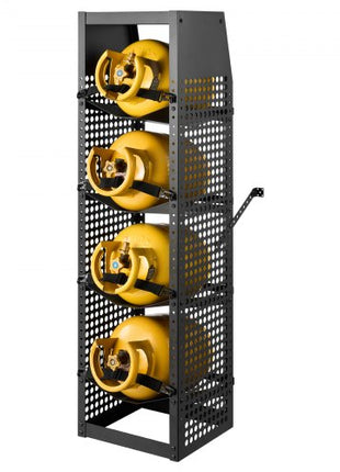 Refrigerant Tank Rack, 14.8 x 13 x 52 inches, 4 Tiers for 4 Cylinder, with Top Storage Shelf, Black Powder-Coated Carbon Steel, Cylinder Tank Rack for Cargo Van, Storing Oxygen, and Nitrogen