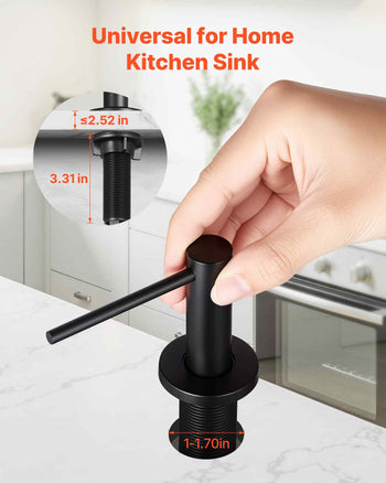 Soap Dispenser for Kitchen Sink, Stainless Steel Built in Sink Soap Dispenser with 17OZ Refillable Bottle, Countertop Dish Soap-Dispenser with 360° Rotation Pump Head, for Kitchen Bathroom