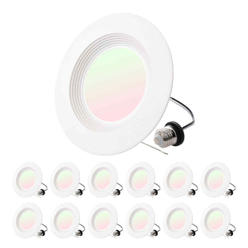 12 Pack LED Recessed Lighting, 5/6 Inch, Retrofit Can Lights, 1050 LM 13W 120V, Selectable 5CCT 2700K/3000K/3500K/4000K/5000K, 10% to 100% Dimmable, Compatible with E26 Base and TP24 Connector