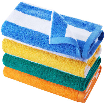 Beach Towel, 4 Pack Oversized Beach Towels, 30 x 60 in Cabana Striped Large Pool Towel, 100% Cotton Soft and Quickly Dry Thick Swimming Towels, for Vacation, Swimming, Beaches, and Bathroom