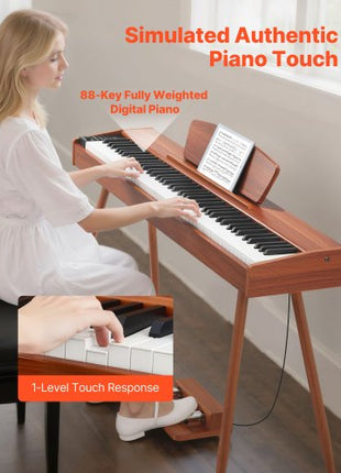 Weighted Digital Piano, 88 Keys Fully Weighted, Electric Piano Keyboard with Sheet Music Stand, Triple Pedal, Power Adapter, 280 Tones, Support Wireless Connection, for Beginners, Wood Color