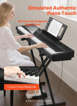 Weighted Digital Piano, 88 Keys Fully Weighted, Electric Piano Dual Keyboard & Speakers with X Stand, Sustain Pedal, Recording Function, 280 Tones, Wireless Connection, for Beginners, Black
