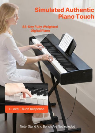 Weighted Digital Piano, 88 Keys Fully Weighted, Electric Piano Dual Keyboard & Speakers, with Sustain Pedal, Recording Function, 238 Tones, Wireless Connection, for Beginners, Without Stand