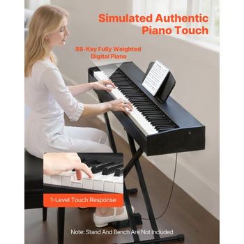 Weighted Digital Piano, 88 Keys Fully Weighted, Electric Piano Dual Keyboard & Speakers, with Sustain Pedal, Recording Function, 238 Tones, Wireless Connection, for Beginners, Without Stand