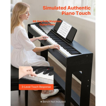 Weighted Digital Piano, 88 Keys Fully Weighted, Electric Piano Keyboard with Furniture Stand, Power Adapter, Triple Pedal, Record Function, 280 Tones, Wireless Connection, for Beginners, Black