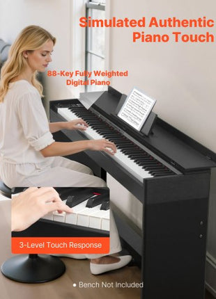 Weighted Digital Piano, 88 Keys Fully Weighted, Electric Piano Keyboard with Furniture Stand, Power Adapter, Triple Pedal, 680 Tones, Support Wireless Connection, with Headphones, for Beginners