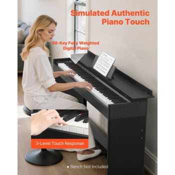 Weighted Digital Piano, 88 Keys Fully Weighted, Electric Piano Keyboard with Furniture Stand, Power Adapter, Triple Pedal, 680 Tones, Support Wireless Connection, with Headphones, for Beginners