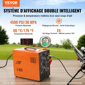 PCP Air Compressor, 4500PSI/30Mpa Portable PCP Airgun Compressor with Built-in Power Converter, Auto-Stop | DC12V/AC120V | Oil & Water-Free Air Rifle, Paintball and Scuba Tank Compressor Pump