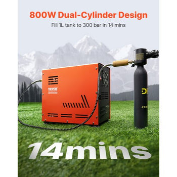 PCP Air Compressor, 800W Dual-Cylinder PCP Airgun Compressor 4500PSI/30Mpa with Built-in Fan Cooling System, Auto-Stop | Oil Free Paintball Tank Compressor for Air Rifle, Scuba Diving Bottle