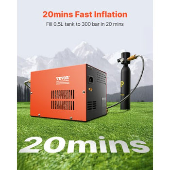 PCP Air Compressor, 4500PSI/30Mpa Portable PCP Airgun Compressor with Built-in Converter & Fan Cooling System, DC12V/AC120V Manual-Stop Air Rifle, Paintball and Scuba Tank Compressor Pump