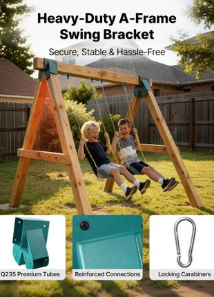 Swing Set Brackets, Heavy-Duty A-frame Set Hardware, with 2 A-Frame Swing Brackets & 2 Seats & 4 Hangers, for Playground Backyard Park Equipment Mounting Parts Outdoor, Hardware Included, Green