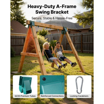 Swing Set Brackets, Heavy-Duty A-frame Set Hardware, with 2 A-Frame Swing Brackets & 2 Seats & 4 Hangers, for Playground Backyard Park Equipment Mounting Parts Outdoor, Hardware Included, Green