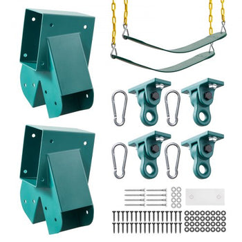 Swing Set Brackets, Heavy-Duty A-frame Set Hardware, with 2 A-Frame Swing Brackets & 2 Seats & 4 Hangers, for Playground Backyard Park Equipment Mounting Parts Outdoor, Hardware Included, Green