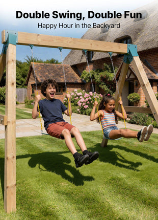 Swing Set Brackets, Heavy-Duty A-frame Set Hardware, with 2 A-Frame Swing Brackets & 2 Seats & 4 Hangers, for Playground Backyard Park Equipment Mounting Parts Outdoor, Hardware Included, Green