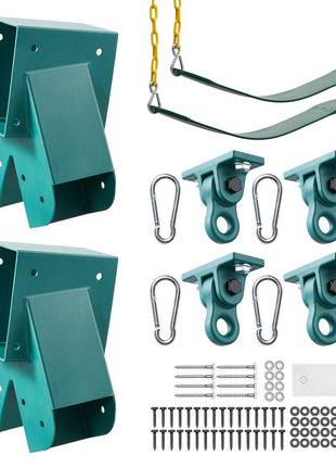 Swing Set Brackets, Heavy-Duty A-frame Set Hardware, with 2 A-Frame Swing Brackets & 2 Seats & 4 Hangers, for Playground Backyard Park Equipment Mounting Parts Outdoor, Hardware Included, Green