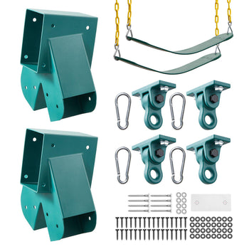 Swing Set Brackets, Heavy-Duty A-frame Set Hardware, with 2 A-Frame Swing Brackets & 2 Seats & 4 Hangers, for Playground Backyard Park Equipment Mounting Parts Outdoor, Hardware Included, Green