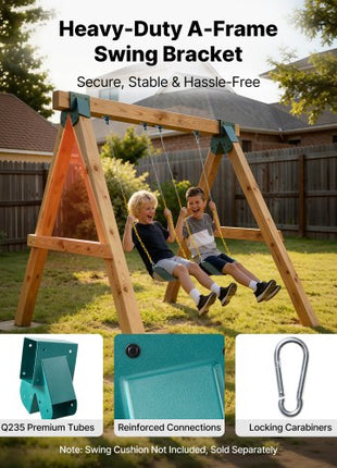 Swing Set Brackets, Heavy-Duty A-frame Set Hardware, with 2 A-Frame Swing Brackets & 4 Hangers, Sturdy for Playground Backyard Park Equipment Mounting Parts Outdoor, Hardware Included, Green