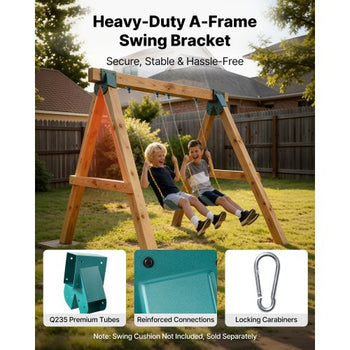 Swing Set Brackets, Heavy-Duty A-frame Set Hardware, with 2 A-Frame Swing Brackets & 4 Hangers, Sturdy for Playground Backyard Park Equipment Mounting Parts Outdoor, Hardware Included, Green