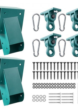 Swing Set Brackets, Heavy-Duty A-frame Set Hardware, with 2 A-Frame Swing Brackets & 4 Hangers, Sturdy for Playground Backyard Park Equipment Mounting Parts Outdoor, Hardware Included, Green