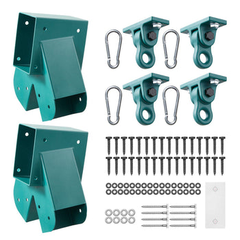 Swing Set Brackets, Heavy-Duty A-frame Set Hardware, with 2 A-Frame Swing Brackets & 4 Hangers, Sturdy for Playground Backyard Park Equipment Mounting Parts Outdoor, Hardware Included, Green