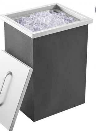 Drop in Ice Chest, 14"L x 12"W x 18"H Stainless Steel Ice Cooler, Commercial Ice Bin with Cover, 40 qt Outdoor Kitchen Ice Bar, Drain-pipe and Drain Plug Included, for Cold Wine Beer