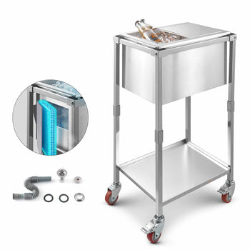 Rolling Ice Chest Cooler Cart, 20"L x 14"W x 38"H Stainless Steel Cooling Bin on Wheels, 29.6 Quart Outdoor Stand Up Cooler Trolley with Shelf, for Patio Backyard Party Bar Cold Drinks