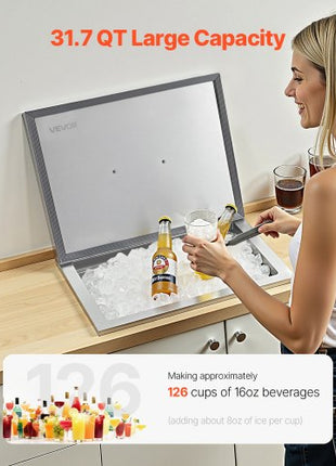 Drop in Ice Chest, 20"L x 14"W x 12"H Stainless Steel Drop in Cooler, 31.7 Quart Commercial Ice Bin with Pot Lid for Outdoor Kitchen Patio Bar, Drain-pipe Set Included, for Cold Wine Beer
