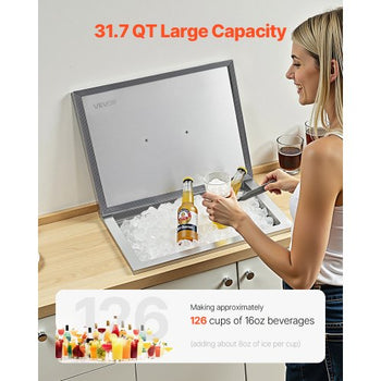 Drop in Ice Chest, 20"L x 14"W x 12"H Stainless Steel Drop in Cooler, 31.7 Quart Commercial Ice Bin with Pot Lid for Outdoor Kitchen Patio Bar, Drain-pipe Set Included, for Cold Wine Beer