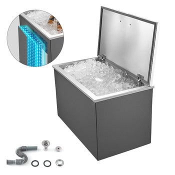 Drop in Ice Chest, 28"L x 16"W x 17"H Stainless Steel Drop in Cooler, 87.6 Quart Commercial Ice Bin with Flip Lid for Outdoor Kitchen Patio Bar, Drain-pipe Set Included, for Cold