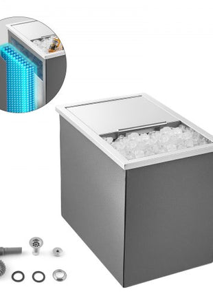 Drop in Ice Chest, 18"L x 12"W x 15"H Stainless Steel Drop in Cooler, 28.6 Quart Commercial Ice Bin with Sliding Lid for Outdoor Kitchen Patio Bar, Drain-pipe Set Included, for Cold Wine Beer