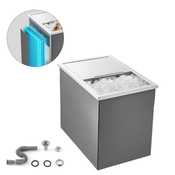 Drop in Ice Chest, 18"L x 12"W x 15"H Stainless Steel Drop in Cooler, 28.6 Quart Commercial Ice Bin with Sliding Lid for Outdoor Kitchen Patio Bar, Drain-pipe Set Included, for Cold